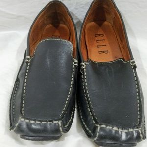 Elle Black Leather Driving Moccasins, Sz 8